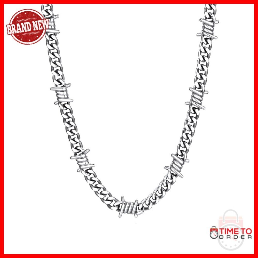 Stainless Steel Barbed Wire Cuban Chain Necklace Punk Emo Choker 16-22 Inch